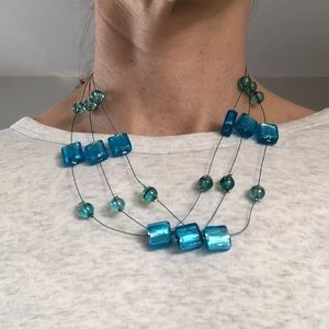 Aqua/blue/teal glass bead necklace
